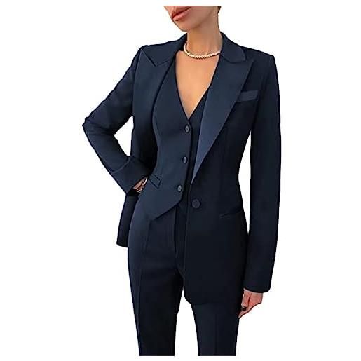 KAMISIGA abiti da donna per ufficio, 3 pezzi, giacca monopetto formale e gilet e pantaloni, abiti casual da lavoro, grigio, l