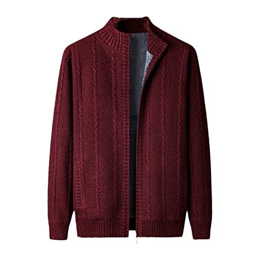 WEGUKRI uomini zip lana fodera cardigan addensare caldo inverno maglione casual cappotto nero rosso blu jumper pile giacche, rosso, 4xl