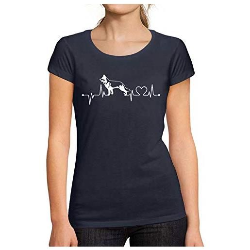 Ultrabasic donna maglietta battito cardiaco del pastore tedesco - german shepherd heartbeat pulse - t-shirt stampa grafica divertente vintage idea regalo originale alla moda marina francese m