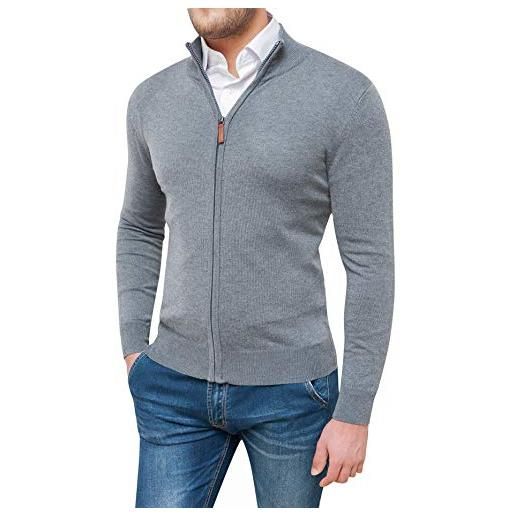 Evoga maglione cardigan uomo grigio chiaro slim fit aderente invernale casual (m)