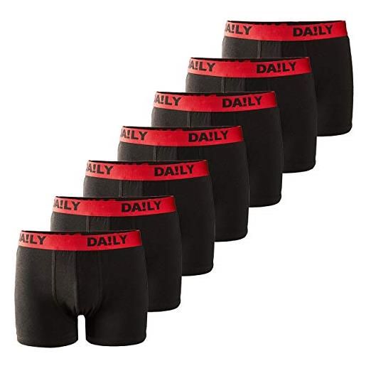 Da!Ly underwear - boxer da uomo basic retro trunks, confezione da 7 pezzi, con fascia in vita colorata, 95% cotone, taglie s, m, l, xl, xxl, 3xl, 4xl, 5xl, 6xl rosso/nero xxl