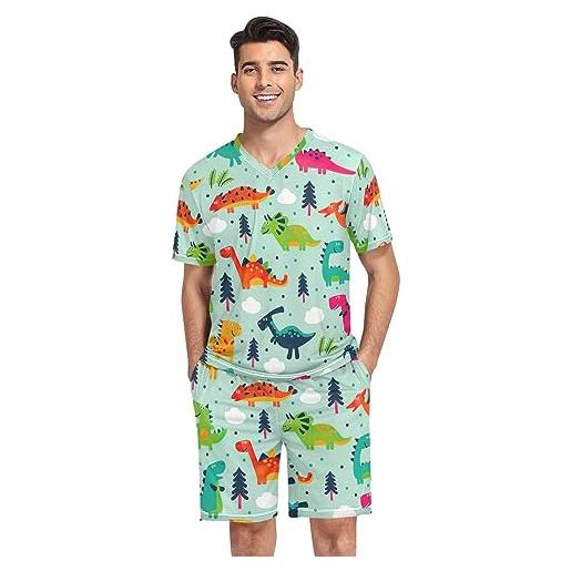 linqin divertente pigiama da uomo con dinosauri cartoni animati da uomo top pigiama estivo corto, cartone animato dinosauri divertente, xxl