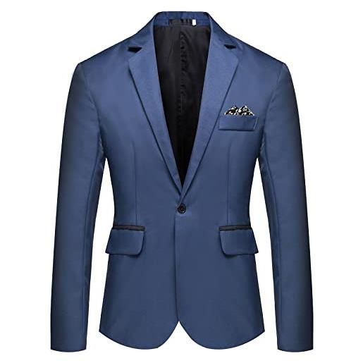 SkotO blazer, giacca da uomo con colletto alto, vestibilità normale, per le mezze stagioni, slim fit, tinta unita, per il tempo libero, per lo sport, blu, xxxxxl