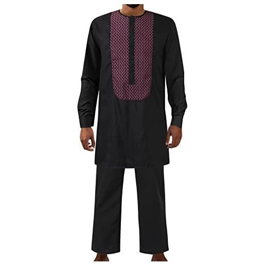 Caxndycing uomo musulmano arabo set a righe medio oriente girocollo maniche lunghe islamico vestito da uomo africano abbigliamento musulmano vestito