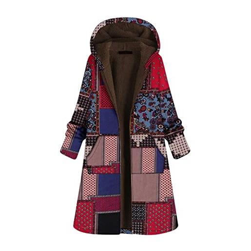 Generico giacche da donna giacca imbottita in cotone spesso felpato stampa stile etnico cuciture cappotti da donna imbottiti in cotone alla lunghi inverno giacca invernale anni alla moda
