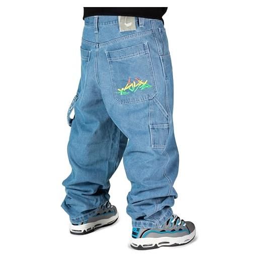 The blueskin baggy jeans uomo skate pantaloni larghi hip hop rap - colore blu effetto used - w 32 it 46