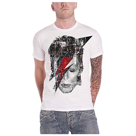 David Bowie t shirt halftone flash face nuovo ufficiale uomo distressed bianca size l