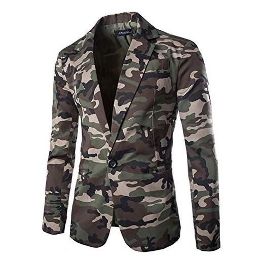 OBiQuzz giacca mimetica da uomo, blazer, sportiva, elegante, vestibilità regolare, alla moda, blazer, da uomo, leggera, classica, per il tempo libero, giacca sportiva, verde militare, l
