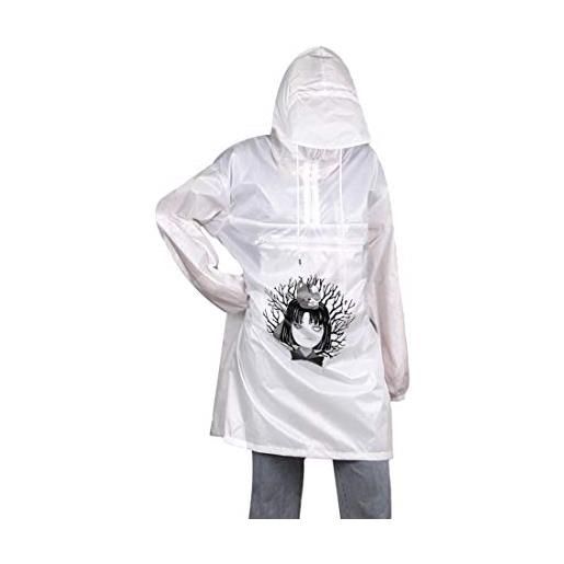 Himifashion - giacca antipioggia da donna con stampa anime unisex impermeabile con cappuccio leggero per esterni, colore: bianco