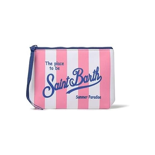 Saint Barth mc2 sanit barth borsa pochette aline righe bianche e rosa logo blu dimensioni: 20 x 14,5 x 7 cm