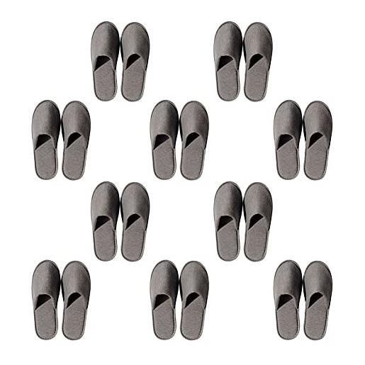 Teceyfeet 10 paia di pantofole per hotel, punta chiusa, taglia unica, comode e lavabili, in 100% cotone, pantofole per ospiti, suola antiscivolo, grigio. , 43 eu