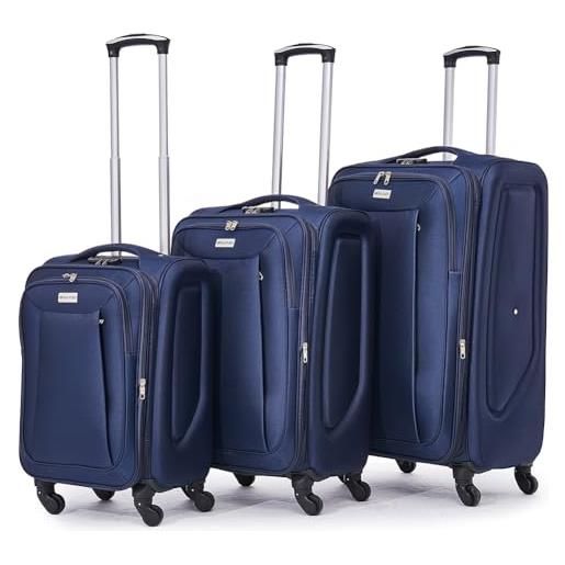 VERTICAL STUDIO tromso - set di 3 valigie in tessuto, 20, 24, 28, manico telescopico, lucchetto a combinazione, con valigetta per bagaglio a mano, facile da pulire e resistente, blu navy, trolley