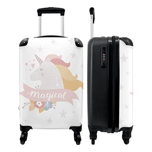 NoBoringSuitcases.com valigia - rosa - ragazze - unicorno - fiori - 35x55x20 - bagaglio a mano