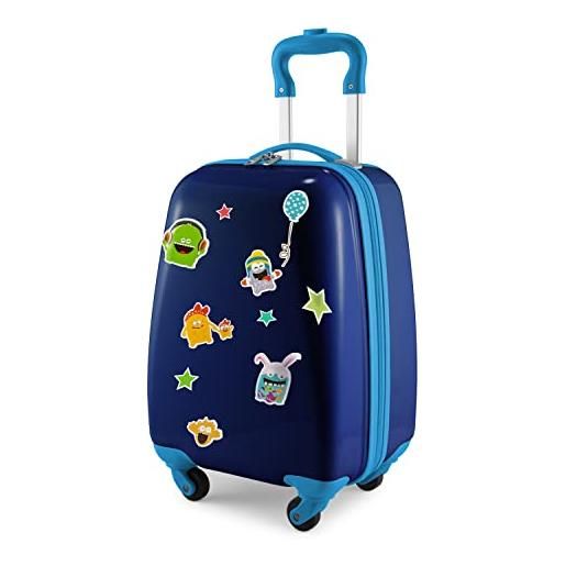 Hauptstadtkoffer - valigia rigida per bagagli per bambini in abs / pc, , blu scuro + adesivo mostri, bagaglio per bambini