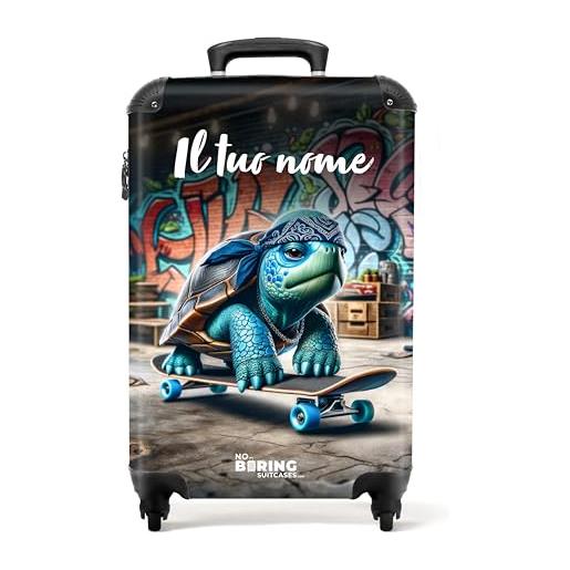 NoBoringSuitcases.com © valigie per bambini valigie da viaggio valigia per bambini bagagli per bambini da baglagio a mano - valigia media in 24 immagini (tartaruga su uno skateboard, 55x40x20 cm)