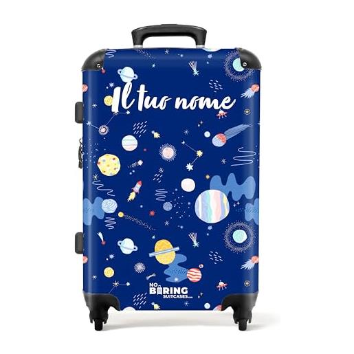 NoBoringSuitcases.com © valigia per bambini valigia per bambini valigia da viaggio bagaglio per bambini a 4 ruote, serratura tsa (personalizzato cielo stellato con pianeti) (valigia media 67x43x25 cm)