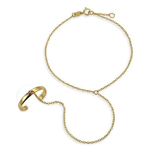 Bling Jewelry bracciale schiavo ballerino a catena per donna e anello in argento 925 placcato oro 14k regolabile