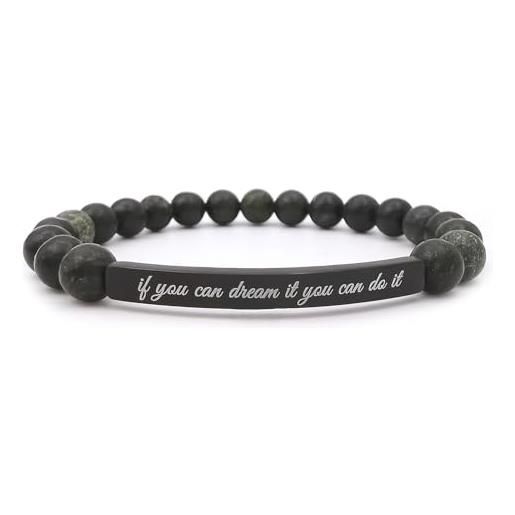 ALMENDRA bracciale da uomo personalizzato con pietre naturali dure nomi famiglia personalizzabile frase figli elastico regalo papà con incisione elegante stone (serpentino)