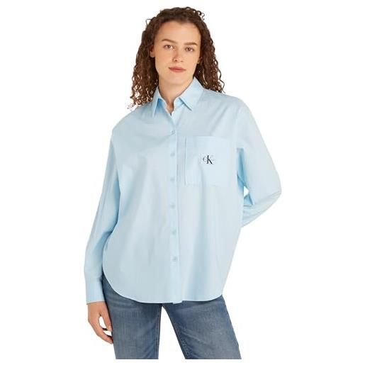 Calvin Klein Jeans woven label relaxed shirt j20j222610 top in tessuto, blu (keepsake blue), l donna