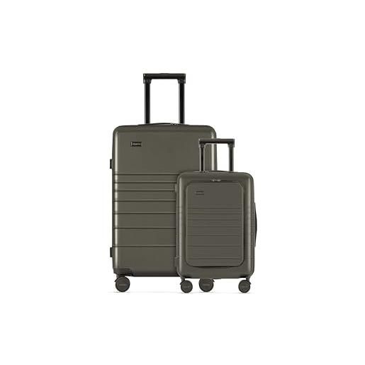 ETERNITIVE - set di 2 valigie - piccola e grande | valigie da viaggio in policarbonato & abs | dimensioni: 54 & 74 cm | set di valigie con lucchetto tsa | ruote a 360° | valigie durevole | oliva