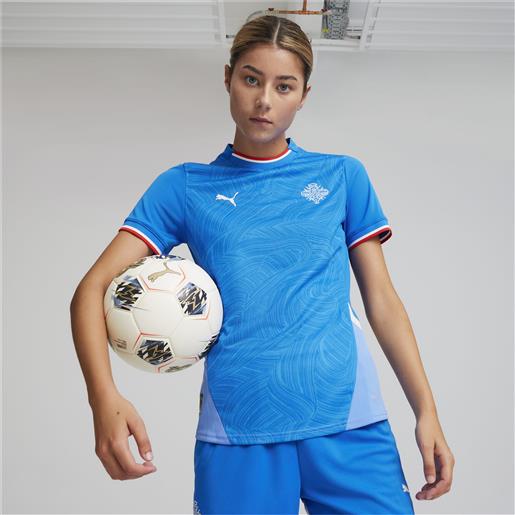 PUMA maglia da calcio in jersey gara home islanda 2024 da donna, blu/bianco/altro