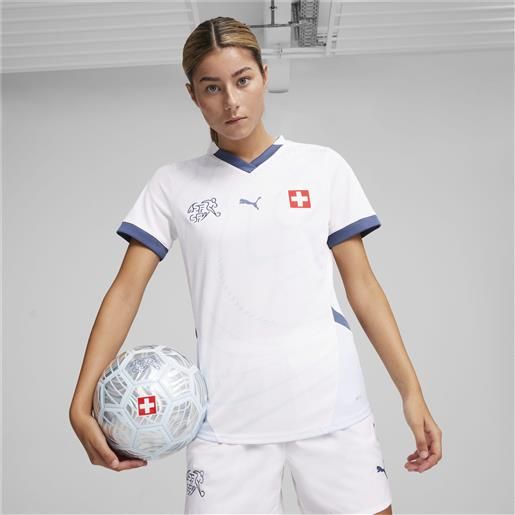 PUMA maglia da calcio in jersey gara away svizzera 2024 da donna, bianco/blu/altro