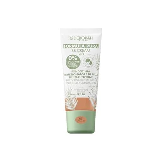 Deborah milano - bb cream formula pura bio spf 20 con ingredienti naturali, 05 caramel, effetto nutriente, antiossidante e anti-luce blu, dona una pelle levigata e nutrita, 30 ml