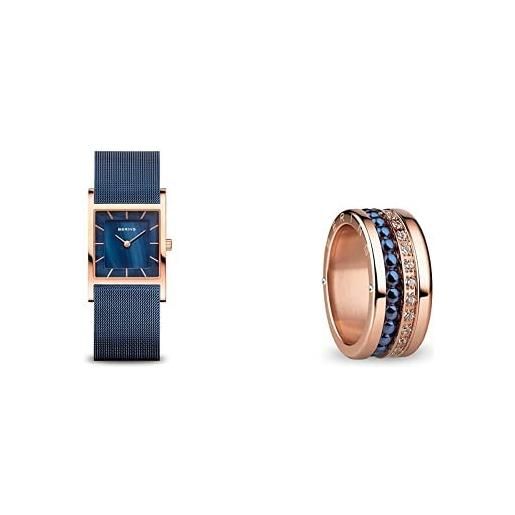 BERING donna analogico quarzo classic orologio con cinturino in acciaio inossidabile set di anelli intercambiabili da donna in oro rosa e blu con sistema twist & change, indus