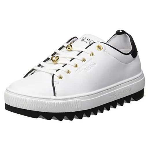 Trussardi jeans sneakers pins and faux pearls, scarpe da ginnastica donna, bianco (bianco w001), 39 eu