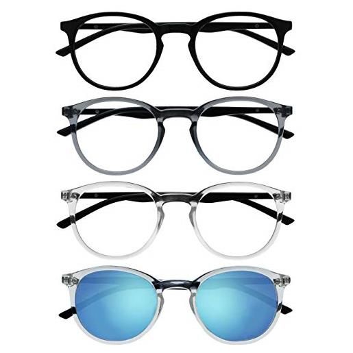 Opulize met 4 pacco occhiali da lettura con lettore sole grande giro nero grigio chiaro uomo donna rrrs60-17cc +2,50