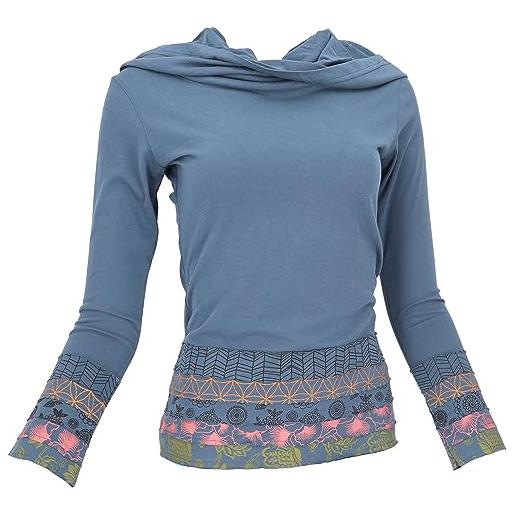 GURU SHOP maglia con cappuccio patchwork con cappuccio sciallato donna cotone, colore: blu colomba, s