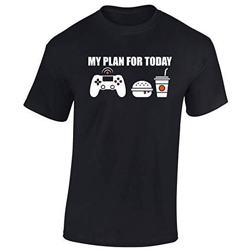Baddery maglietta: my plan for today: gaming - gamer t-shirt uomo uomini donna - regalo video-gioco game-s pc console play controller maglia - compleanno natale e-sport (3xl)