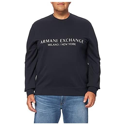 Armani Exchange crew neck, front extended logo felpa, uomo, blu, xxl