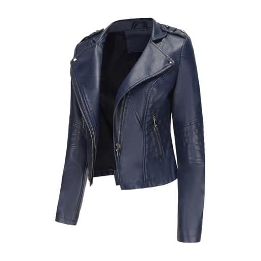 HZQIFEI giacca in pelle pu da donna, giacca motociclista da donna corta casual per primavera e autunno pjk10 (caffè, 3xl)