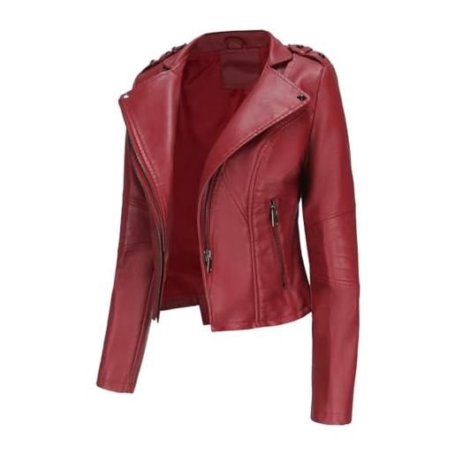 HZQIFEI giacca in pelle pu da donna, giacca motociclista da donna corta casual per primavera e autunno pjk10 (caffè, 3xl)