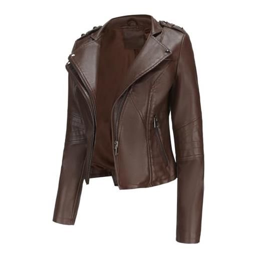 HZQIFEI giacca in pelle pu da donna, giacca motociclista da donna corta casual per primavera e autunno pjk10 (beige, xxl)
