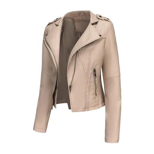 HZQIFEI giacca in pelle pu da donna, giacca motociclista da donna corta casual per primavera e autunno pjk10 (nero, xl)