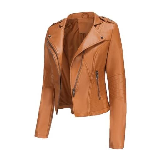HZQIFEI giacca in pelle pu da donna, giacca motociclista da donna corta casual per primavera e autunno pjk10 (vino rosso, 3xl)