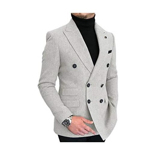 JinXuanYa giacche in tweed doppiopetto da uomo giacca formale o blazer per uomo giacche da uomo slim fit pizzo risvolto business o tempo libero, blu navy, 58
