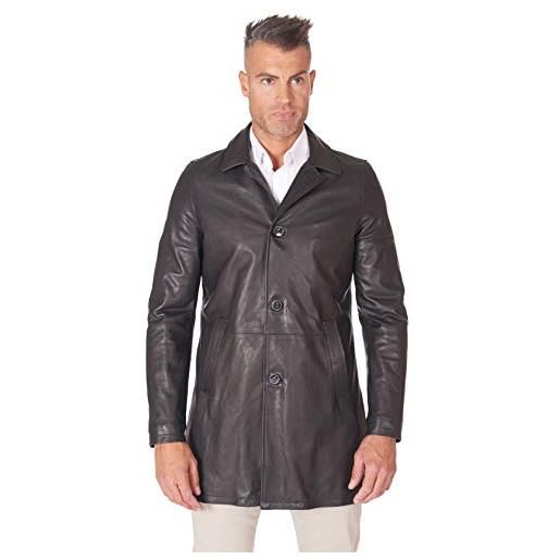 D'Arienzo giaccone pelle nera uomo cappotto lungo vera pelle made in italy elviss 52/nero