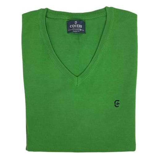 Coveri maglione uomo scollo v pullover punta tinta unita elegante classico 100% cotone (m - verde)