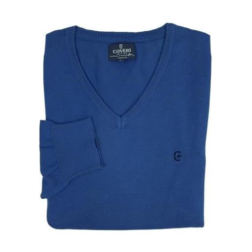 Coveri maglione uomo scollo v pullover punta tinta unita elegante classico 100% cotone (l - nazionale)