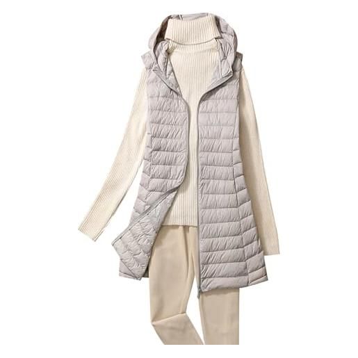 HAXNOHEY gilet piumino donna leggero lungo gilet imbottito con cappuccio donna giubbotto smanicato gilet trapuntato donna giubbino giacchetto giacca smanicato donna piumini gilet senza maniche donna grigio m