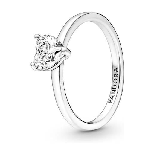 Pandora timeless anello solitario con cuore in argento sterling con zirconia cubica trasparente, 48
