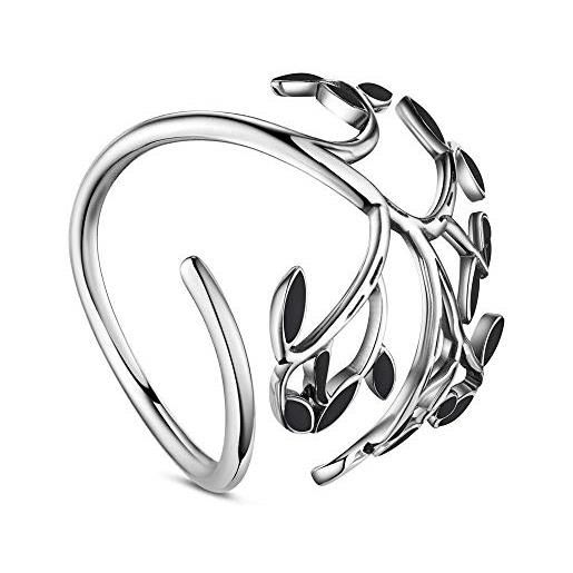 BB Beadthoven beadthoven - anello in argento sterling 925 con foglie smaltate, con albero della vita, anello regolabile, misura q per donne e san valentino (misura 8)