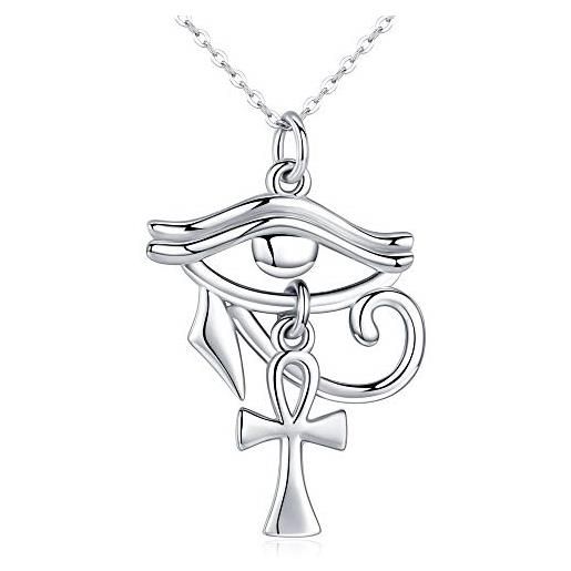 KINGWHYTE collana ankh in argento sterling croce egiziana l'occhio di horus collana con ciondolo da donna