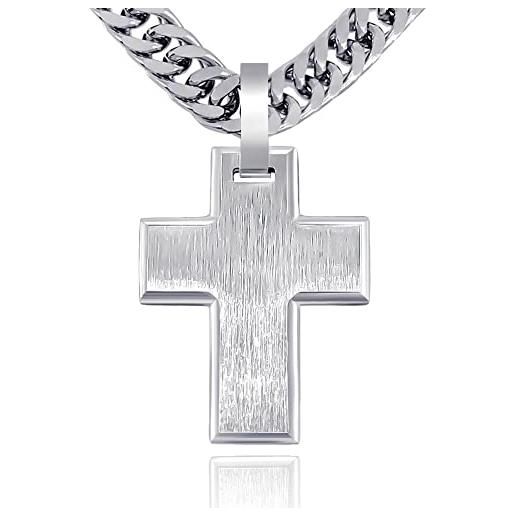 RUGGED steel - collana da uomo in acciaio inox, con ciondolo a forma di croce (con confezione portagioie), acciaio inossidabile
