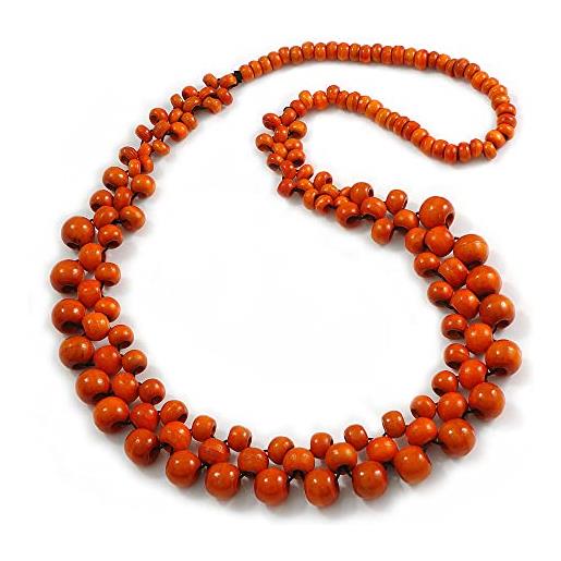 Avalaya collana lunga con perline in legno a grappolo arancione, lunga 82 cm, misura unica, legno
