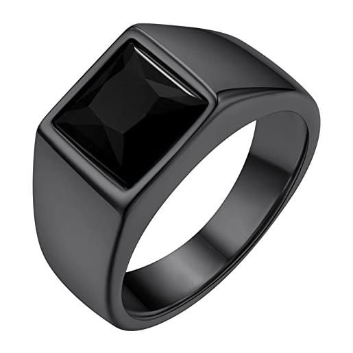 GOLDCHIC JEWELRY anello nero uomo anello uomo con pietra anello uomo nero acciaio inossidabile, anello con sigillo onice nero, anello quadrato pietra nera taglia 32,5