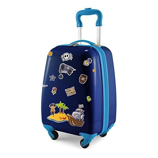 Hauptstadtkoffer - bagagli per bambini, custodia rigida, bagaglio a bordo per bambini abs/pc, , blu scuro + adesivi pirati, bagagli per bambini